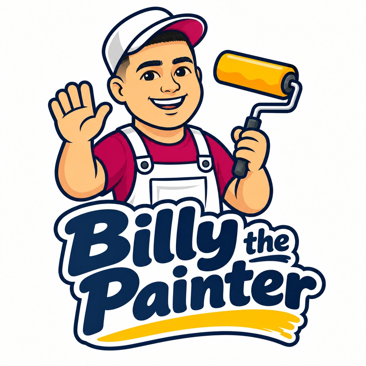 Billy the Painter illustrated brand mascot holding a paint roller